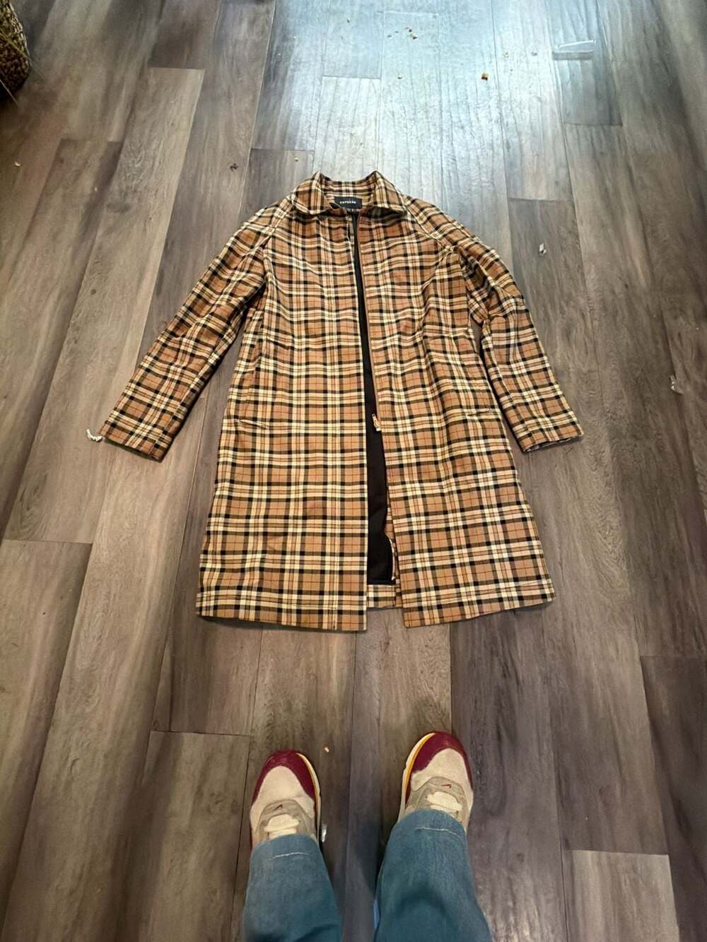 Express Plaid Zip-Front Trench Coat